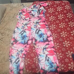 Floral Pink & Blue Sleeveless Jumpsuit